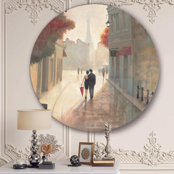Paris Romance Couples II - Cityscapes Round Metal Wall Art